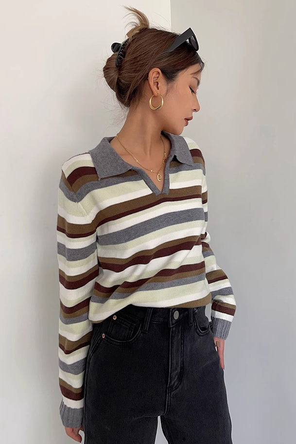 Striped Print Long Sleeve Sweatshirt Tops