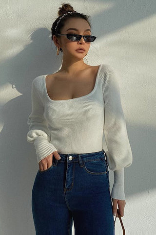 Solid Scoop Neck Ribbed Crop Sweater Tops