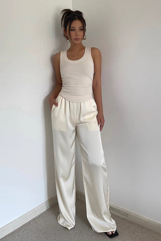 Satin Nature Elastic Waist Wide Leg Pants