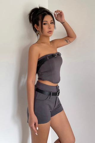 Asymmetrical Hem Belted Tube Top