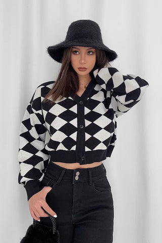 Diamond Pattern Open Front Button Down Outwear Coats