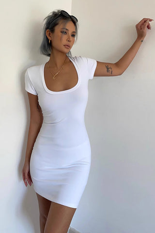 Sexy Solid Scoop Neck Bodycon Dress