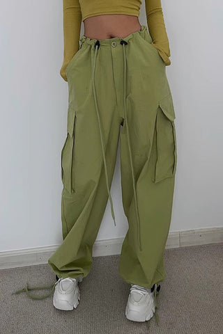 Zip Detail Drawstring Waist Cargo Pants