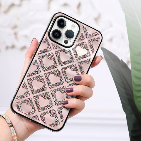 Compatible With Iphone Case Cute Heart Case Glitter Sparkle Love Shaped Cover For Girls Girly Luxury Stylish Heart-Shaped Rhinestone Shockproof Phone Cover