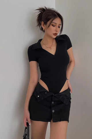 V Neck Collar Ribbed Jumpsuit