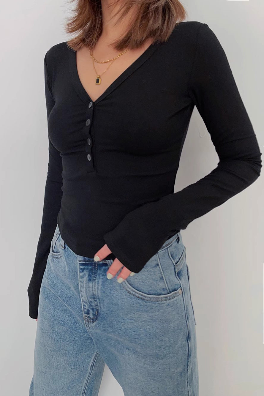 Buttoned Front Fitted Tops Shirt