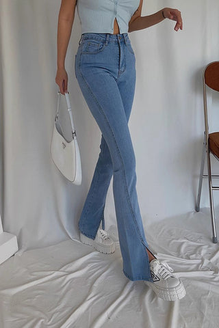 High Waist Split Hem Flared Jeans