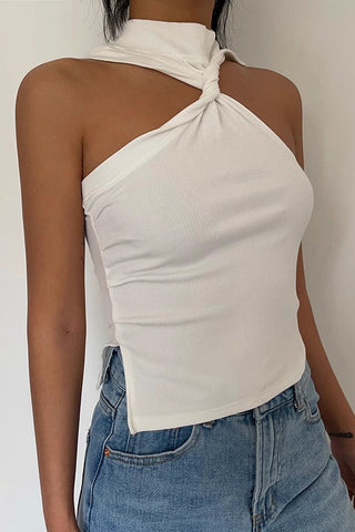 Crisscross Split Side Mock Neck Halter Top