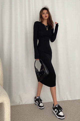 Sexy Crew Neck Long Sleeve Bodycon Dress