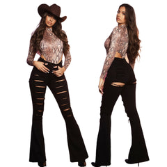 Tall Groovy Baby Distressed Flare Jeans - Black