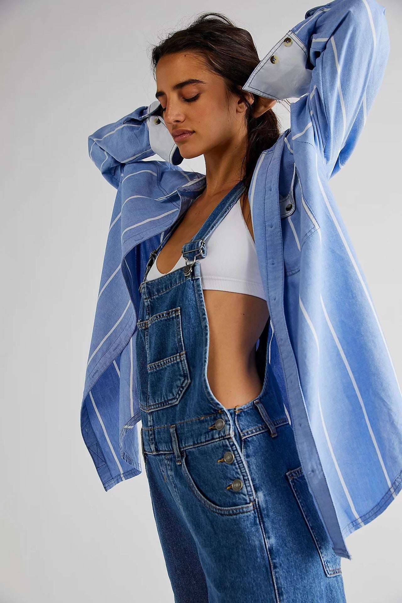 What's The Rush Slouchy Denim Overalls - Medium Blue Wash