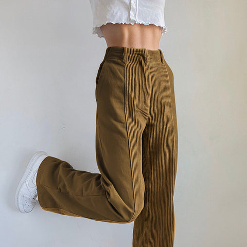 Temperament High Waist Corduroy Panel Pants