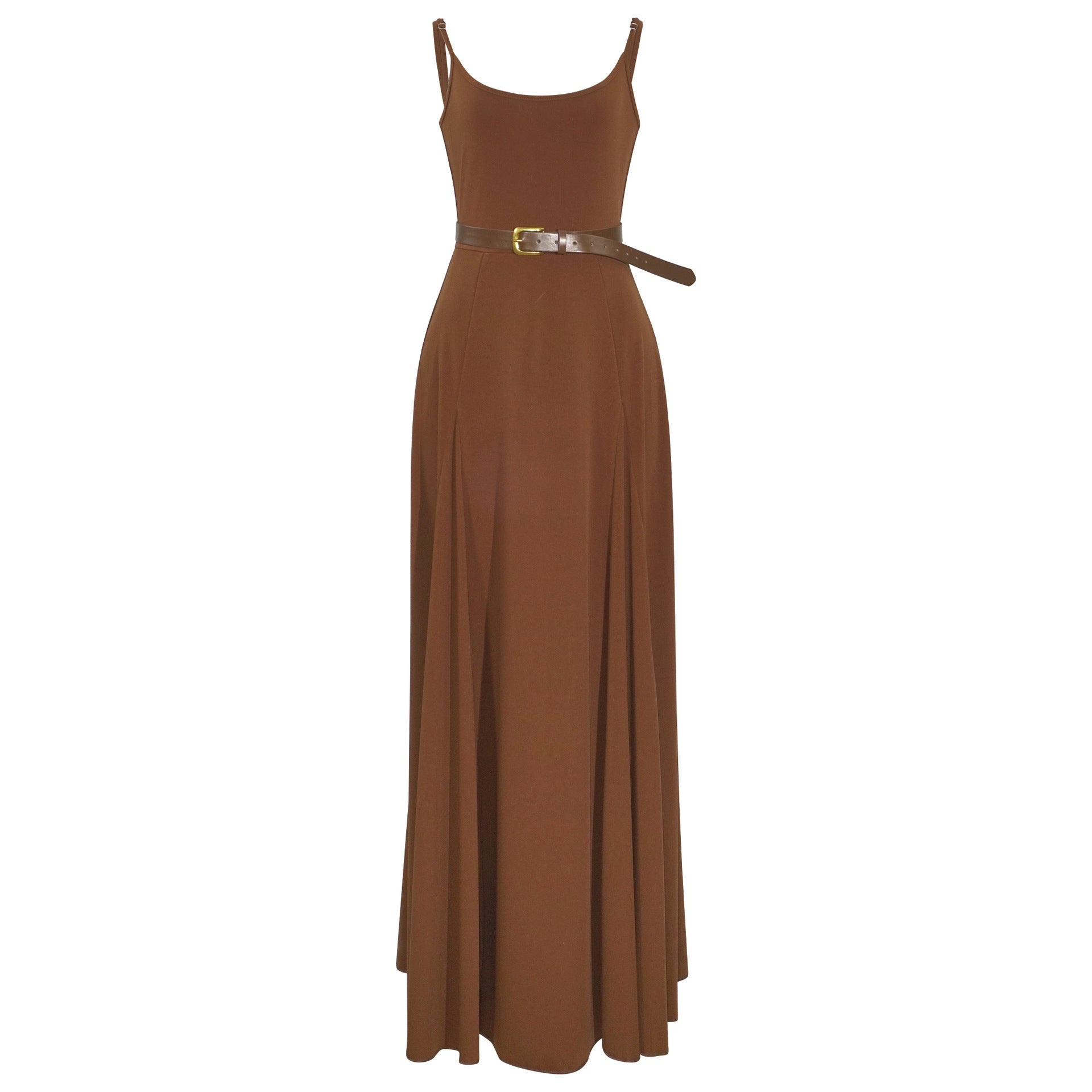 Retro Maillard Belt Halter Dress