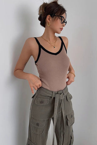 Contrast Trim Sleeveless Ribbed Tank Tops