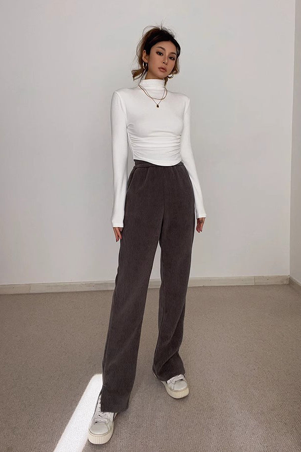 Nature High Waist Rib-knit Split Hem Pants