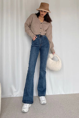 Nature Button Detail Straight Leg Jeans