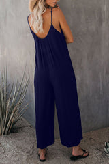 Solid Patchwork Spaghetti Strap Loose Jumpsuits