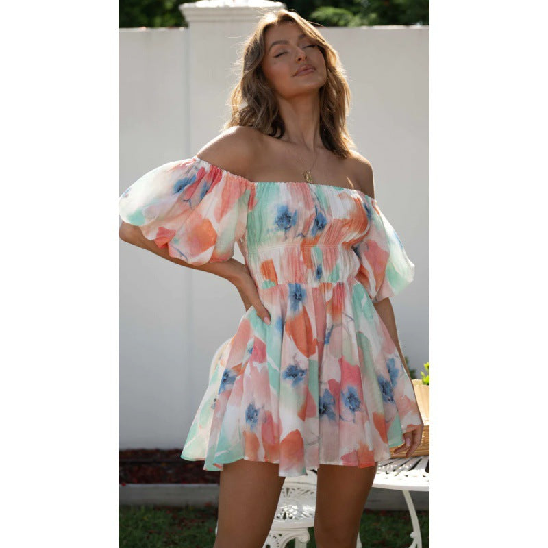 Swingy Rainbow Tie Dye Puff Sleeve Smocked Mini Sundress - Multicolor