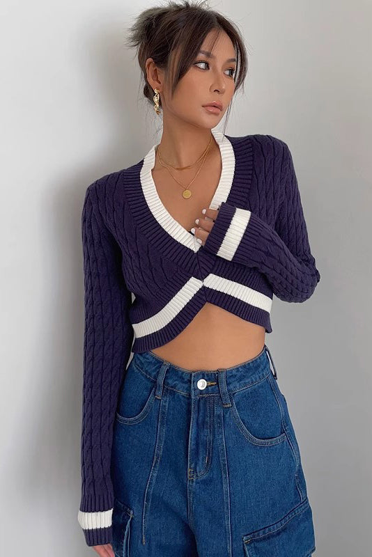 Contrast Cable Knit Crop Sweater