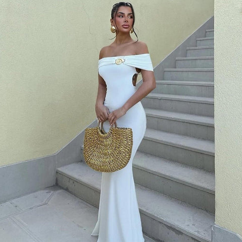 Strapless one-shoulder strappy hip dress