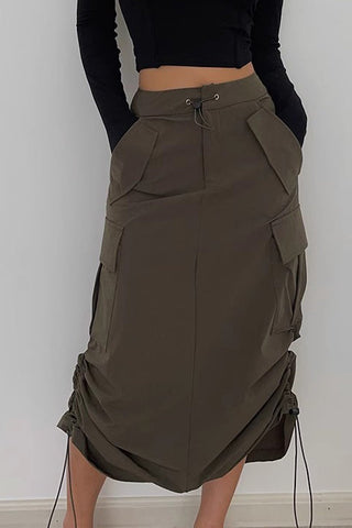 Drawstring Waist Slant Pocket Skirt