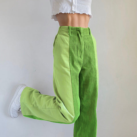 Temperament High Waist Corduroy Panel Pants