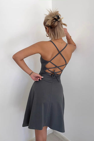 Sexy Sleeveless Scoop Neck Lace Up Back Dress