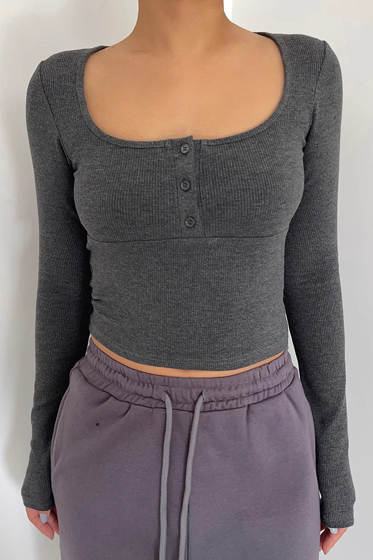 Scoop Neck Backless Long Sleeve T-Shirt