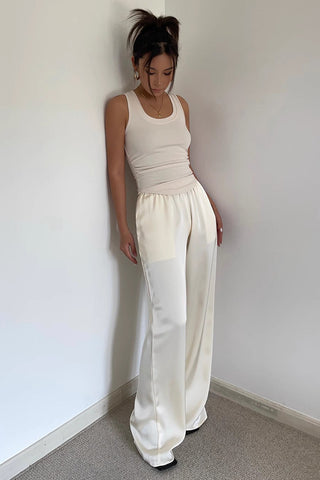 Satin Nature Elastic Waist Wide Leg Pants