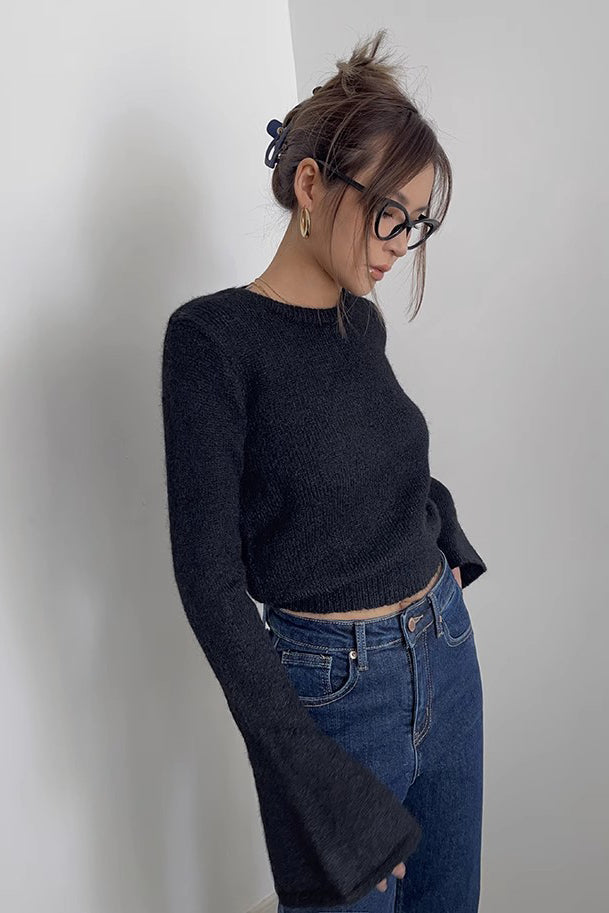 Rib-knit Long Sleeve Solid Sweater