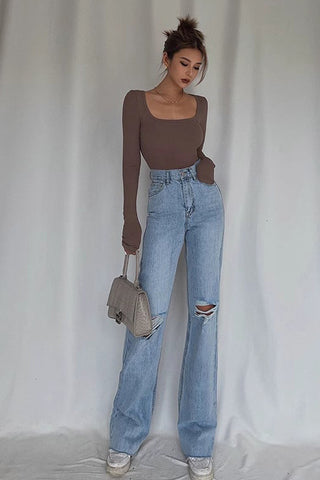 Ripped Slant Pocket Straight Leg Jeans