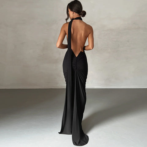 Backless Pleated Sleeveless Dress