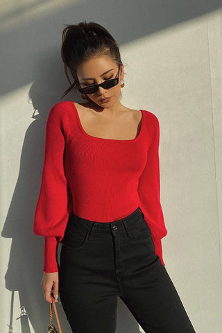 Solid Scoop Neck Ribbed Crop Sweater Tops