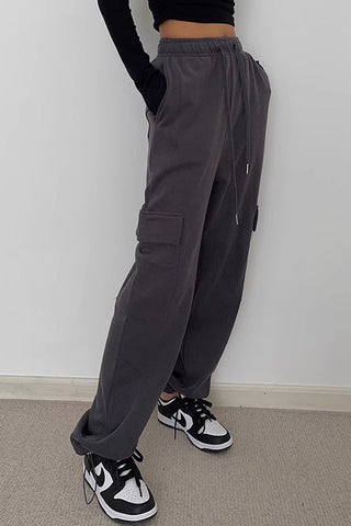 Drawstring Waist Pocket Side Cargo Sports Pants