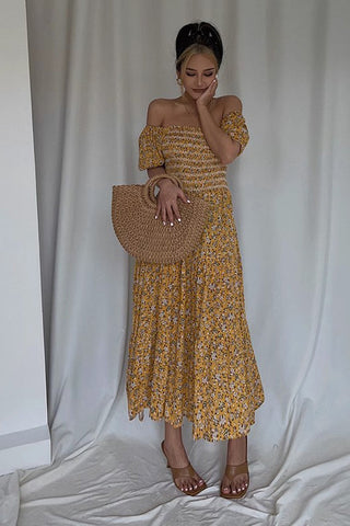 Blumenkleid im Boho-Stil, kurzärmliges A-Linien-Kleid