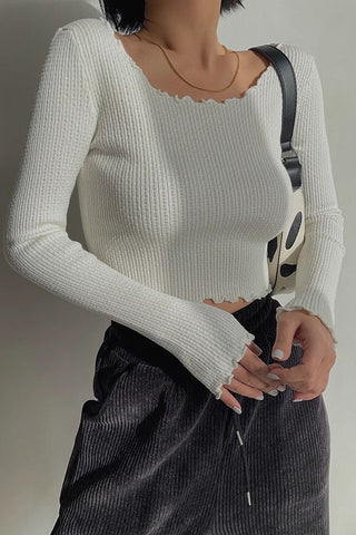 Rib-knit Ruffle Trim Cut Out Sweater