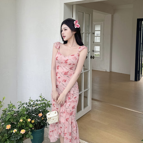 Sweetheart Neck Ruffle Hem Dress