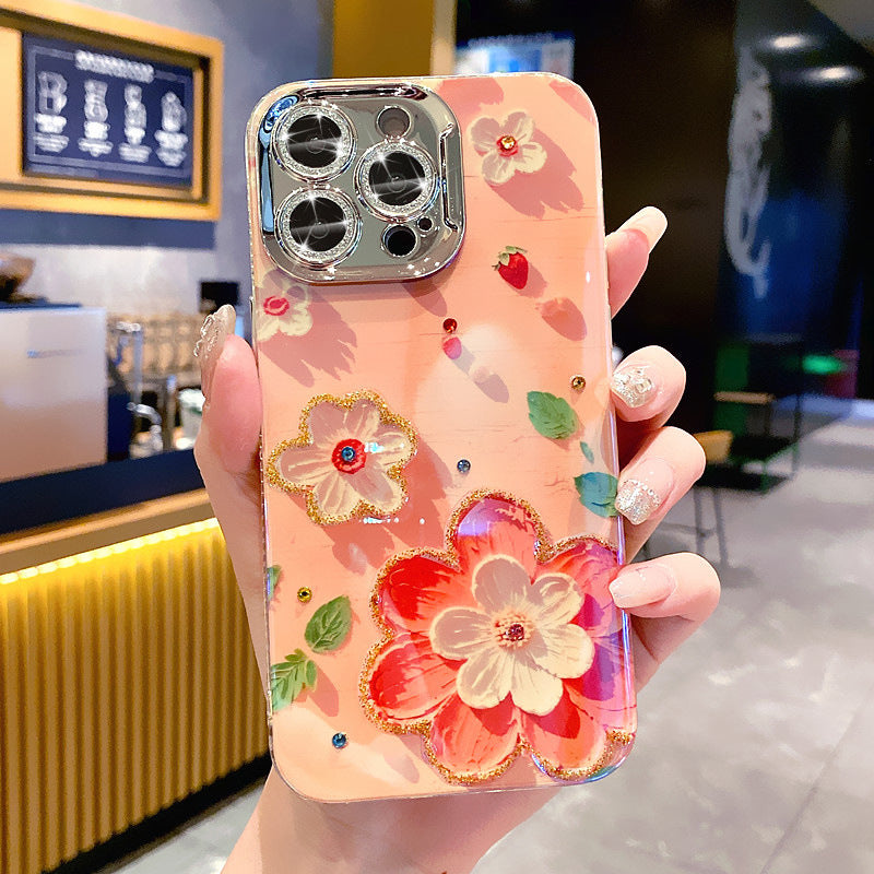 Ein farbenfrohes Ölgemälde, exquisite Handy-iPhone-Schutzhülle, 3D-Retro-Ölgemälde, Blumen-Telefonhülle, Linsenschutzfolie, stoßfeste Schutzhülle für iPhone 11 12 13 14 15