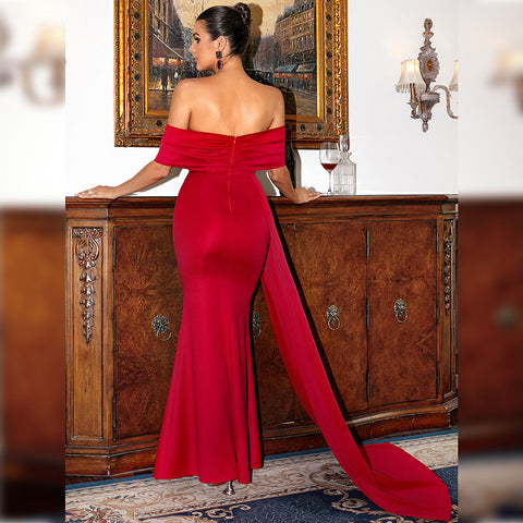 Summer DressesOff-the-Shoulder Draped Satin Formal Dress