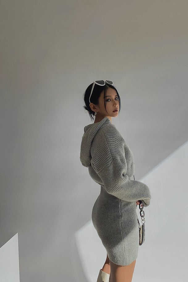 Rib-knit Long Sleeve Outwear Dress