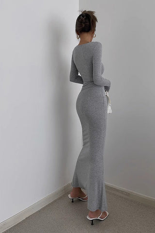 Solid Scoop Neck Flared Hem Bodycon Dress