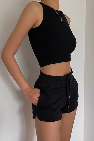 Slant Pocket Elastic Waist Sports Shorts