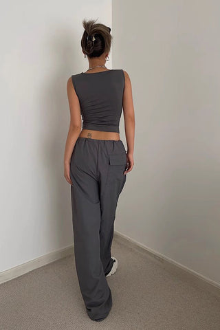 Slant Pocket Drawstring Waist Straight Leg Pants