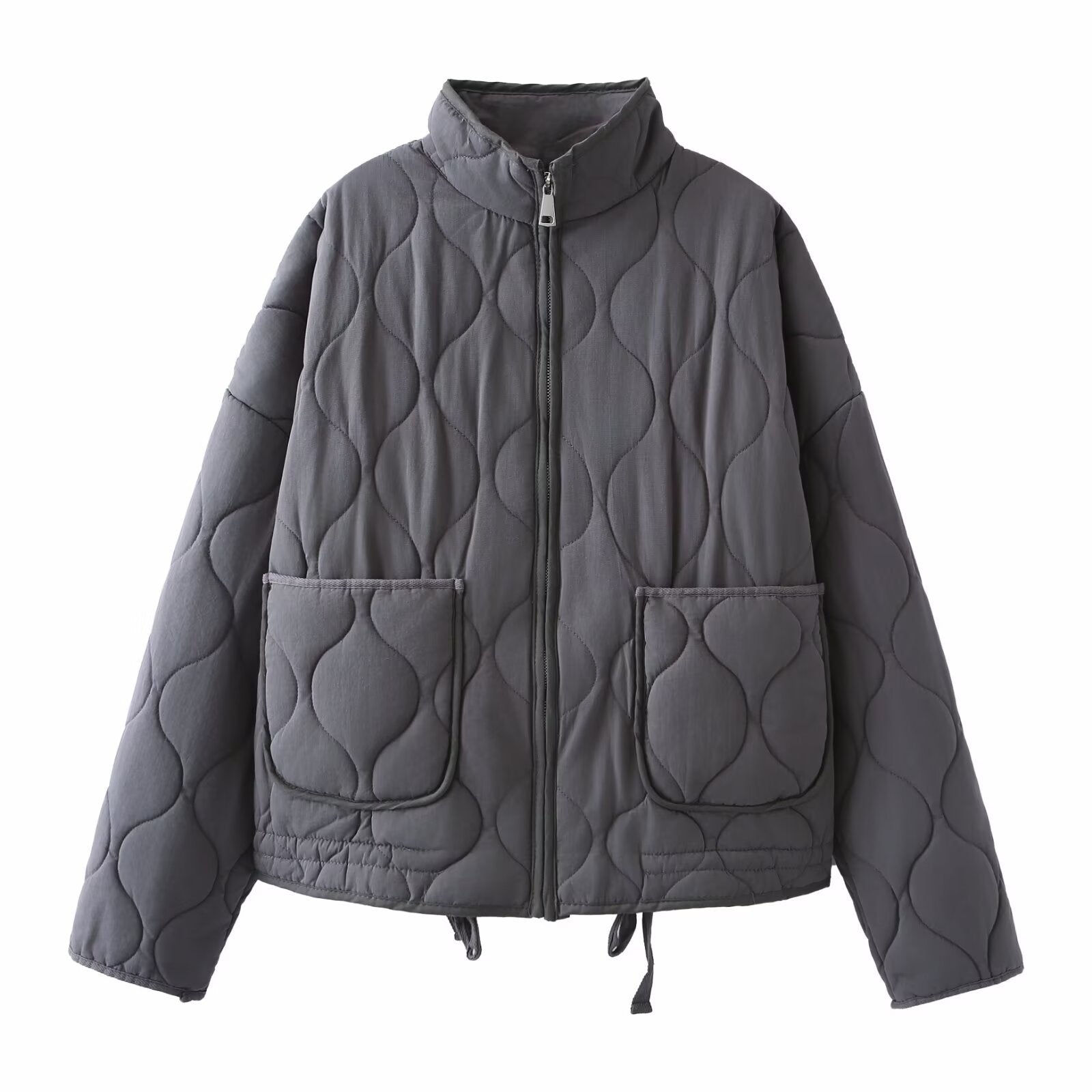 Khaki Stand Collar Quilted Liner Jacket