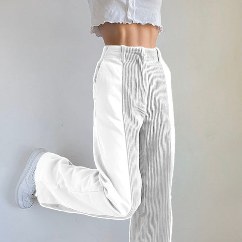 Temperament High Waist Corduroy Panel Pants