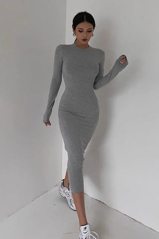 Sexy Crew Neck Long Sleeve Bodycon Dress