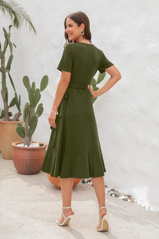 V-Neck Short Sleeve Irregular Maxi Dress