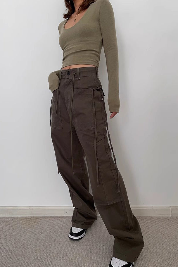 Drawstring Waist Pocket Side Pants