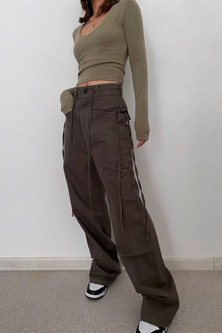 Drawstring Waist Pocket Side Pants