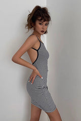 Striped Print Backless Bodycon Dress